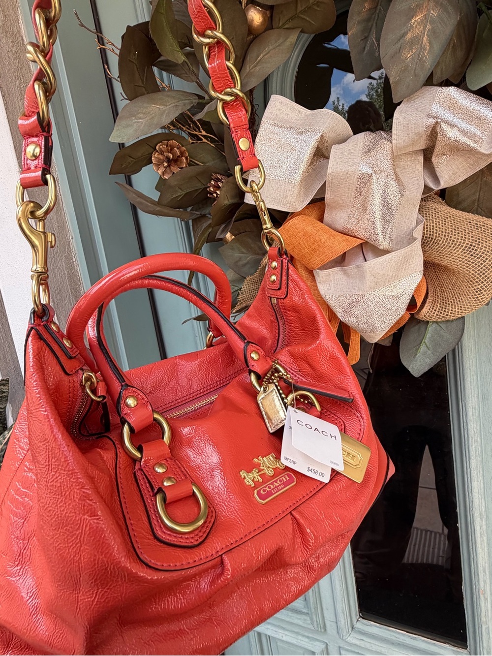 Coach Madison Sabrina 12957 Coral Patent Leather Satchel NWT Tags - Picture 5 of 10